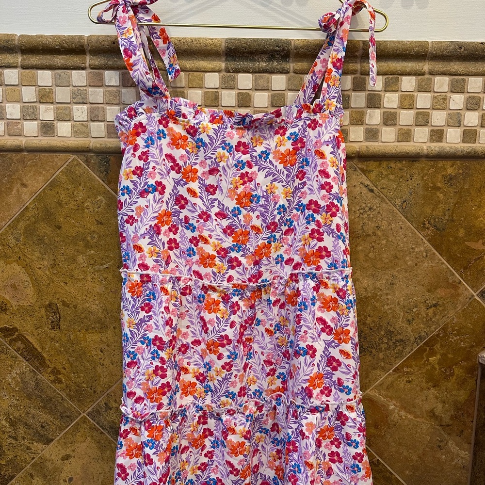 Pink Lily Floral Sleeveless Dress with Tie Straps